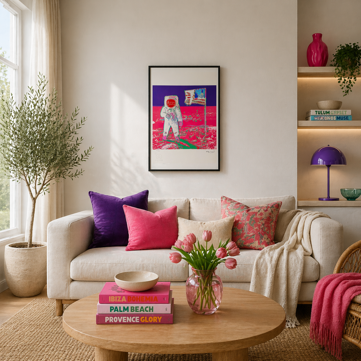 Andy Warhol Moonwalk (Neon Roze & Paars) Lithografie Arches 300gsm 42x59 cm