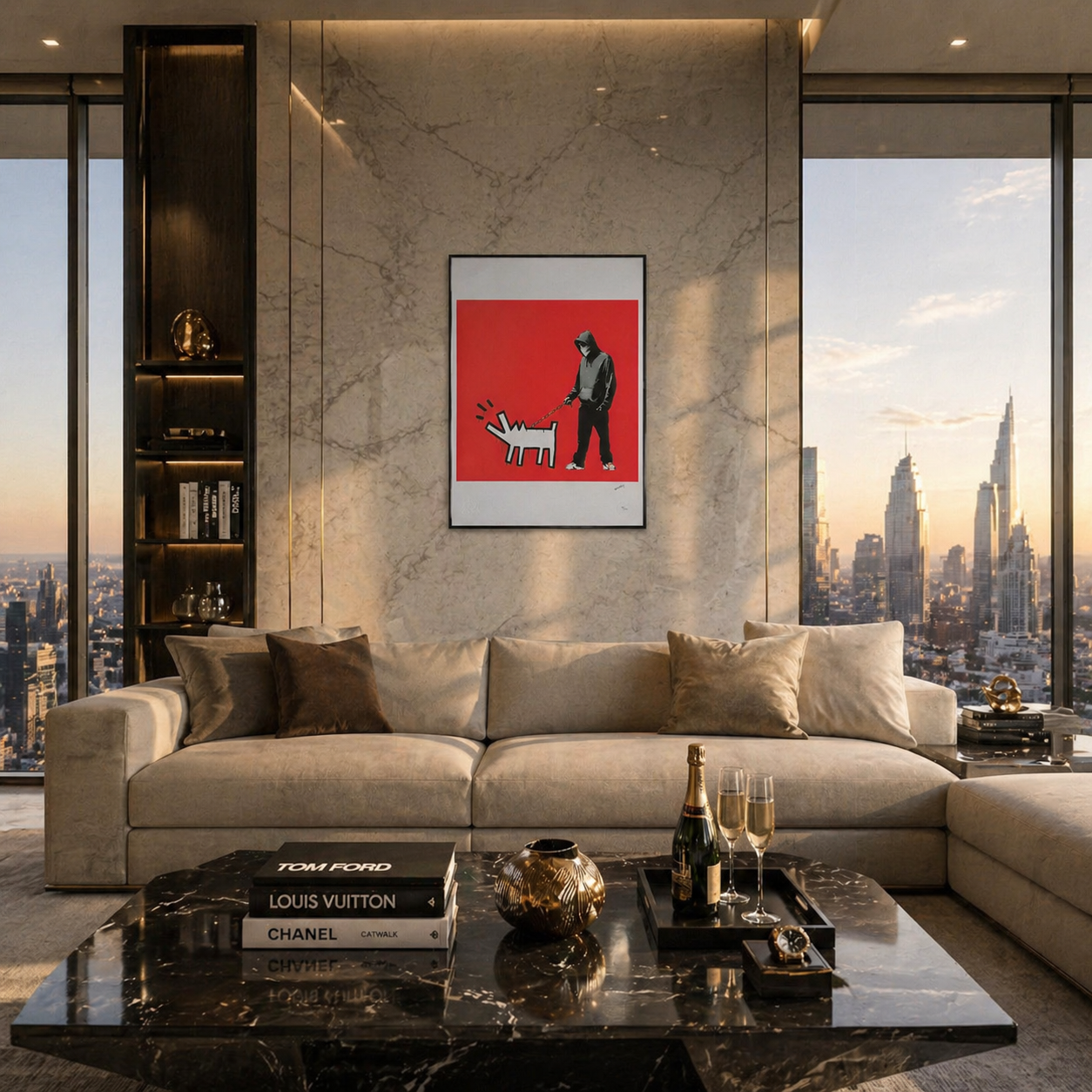 Banksy Barking Dog (Rood) Lithografie Arches 300gsm 42x59 cm