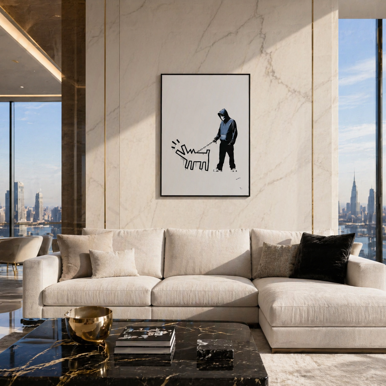 Banksy Barking Dog (Wit) Lithografie Arches 300gsm 42x59 cm