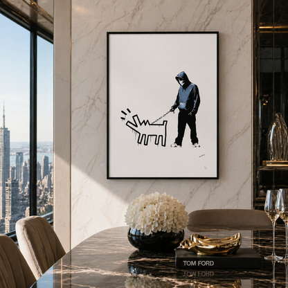 Banksy Barking Dog (Wit) Lithografie Arches 300gsm 42x59 cm