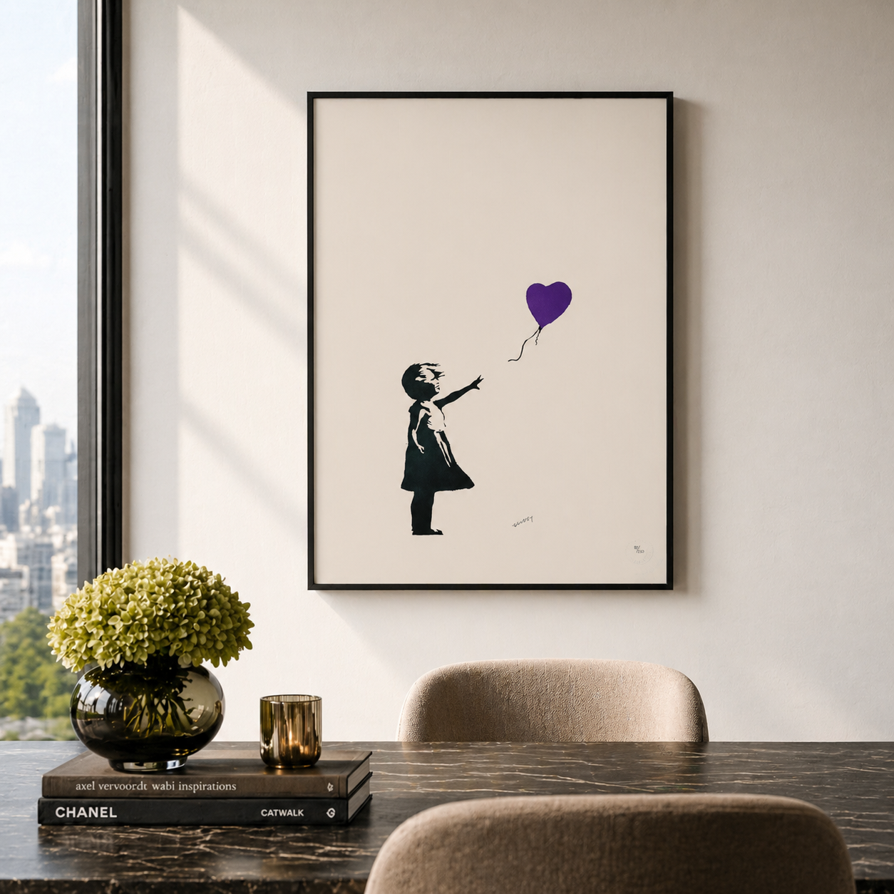 Banksy Girl With the Balloon (Paars) Lithografie Arches 300gsm 42x59 cm