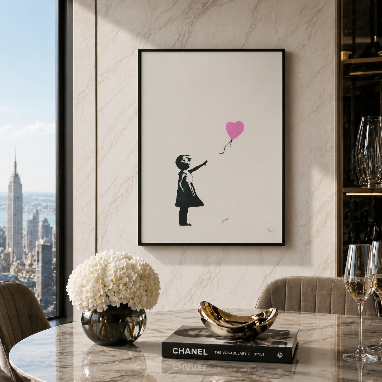 Banksy Girl With the Balloon (Roze) Lithografie Arches 300gsm 42x59 cm