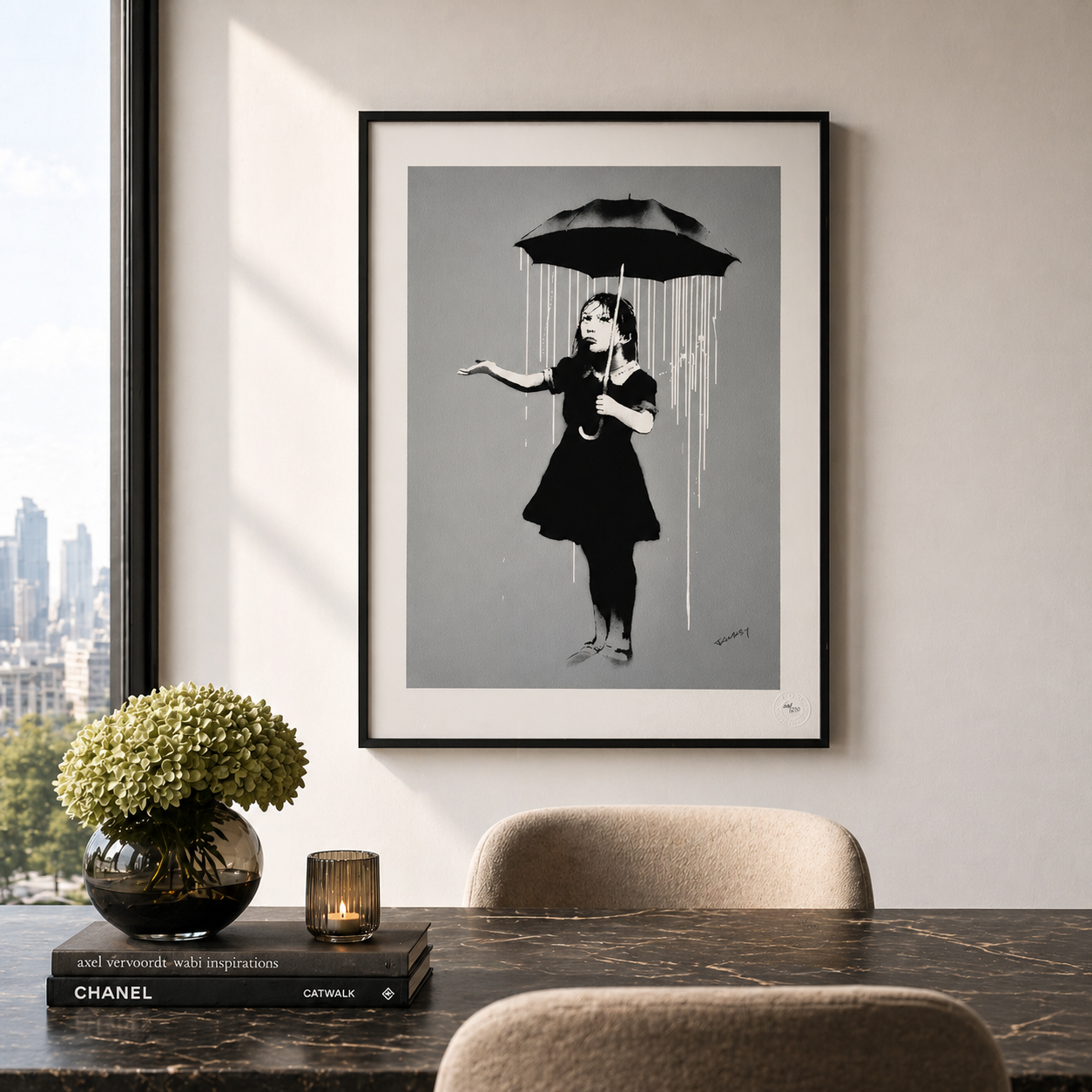 Banksy Girl with Umbrella (Lola) Lithografie Arches 300gsm 42x59 cm