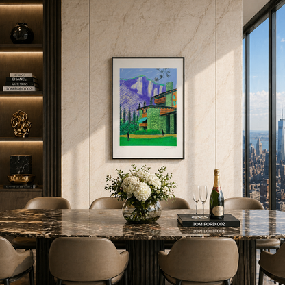 David Hockney Huis met 2 figuren Lithografie Arches 300gsm 42x59 cm
