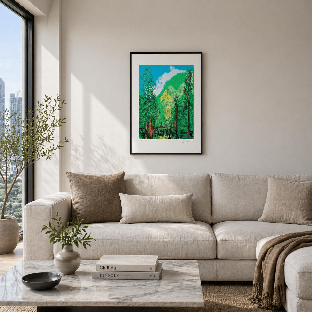 David Hockney Bos met 4 bomen Lithografie Arches 300gsm 42x59 cm