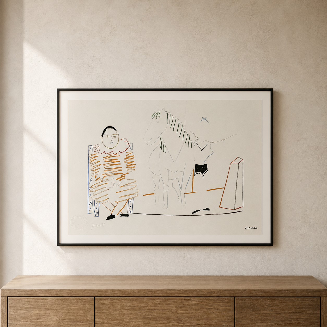 Pablo Picasso Clown en paard, 1954 Lithografie Arches 300gsm 42x59 cm