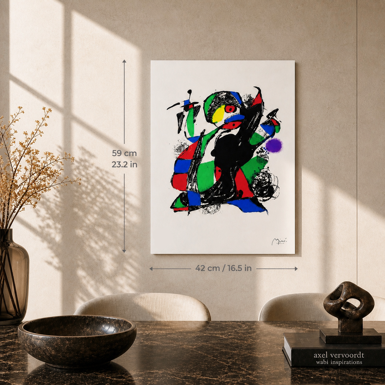 Joan Miró contrasterende compositie Lithografie Arches 300gsm 42x59 cm