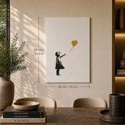 Banksy Girl With the Balloon (Goud) Lithografie Arches 300gsm 42x59 cm