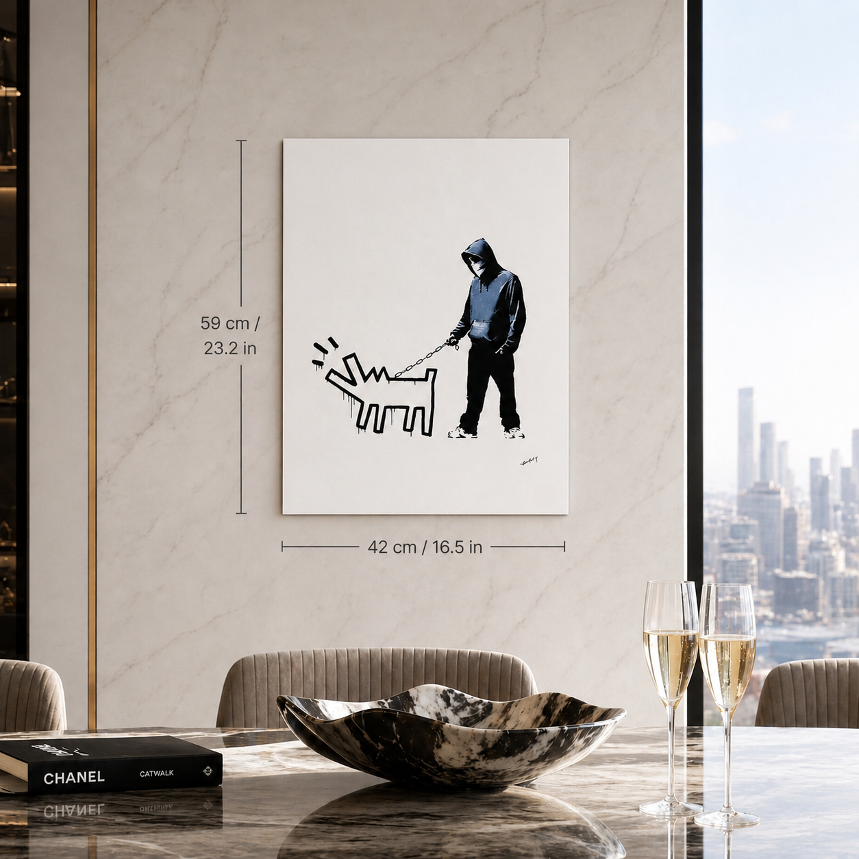 Banksy Barking Dog (Wit) Lithografie Arches 300gsm 42x59 cm