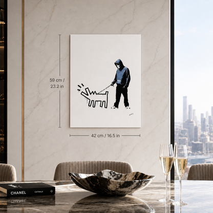 Banksy Barking Dog (Wit) Lithografie Arches 300gsm 42x59 cm