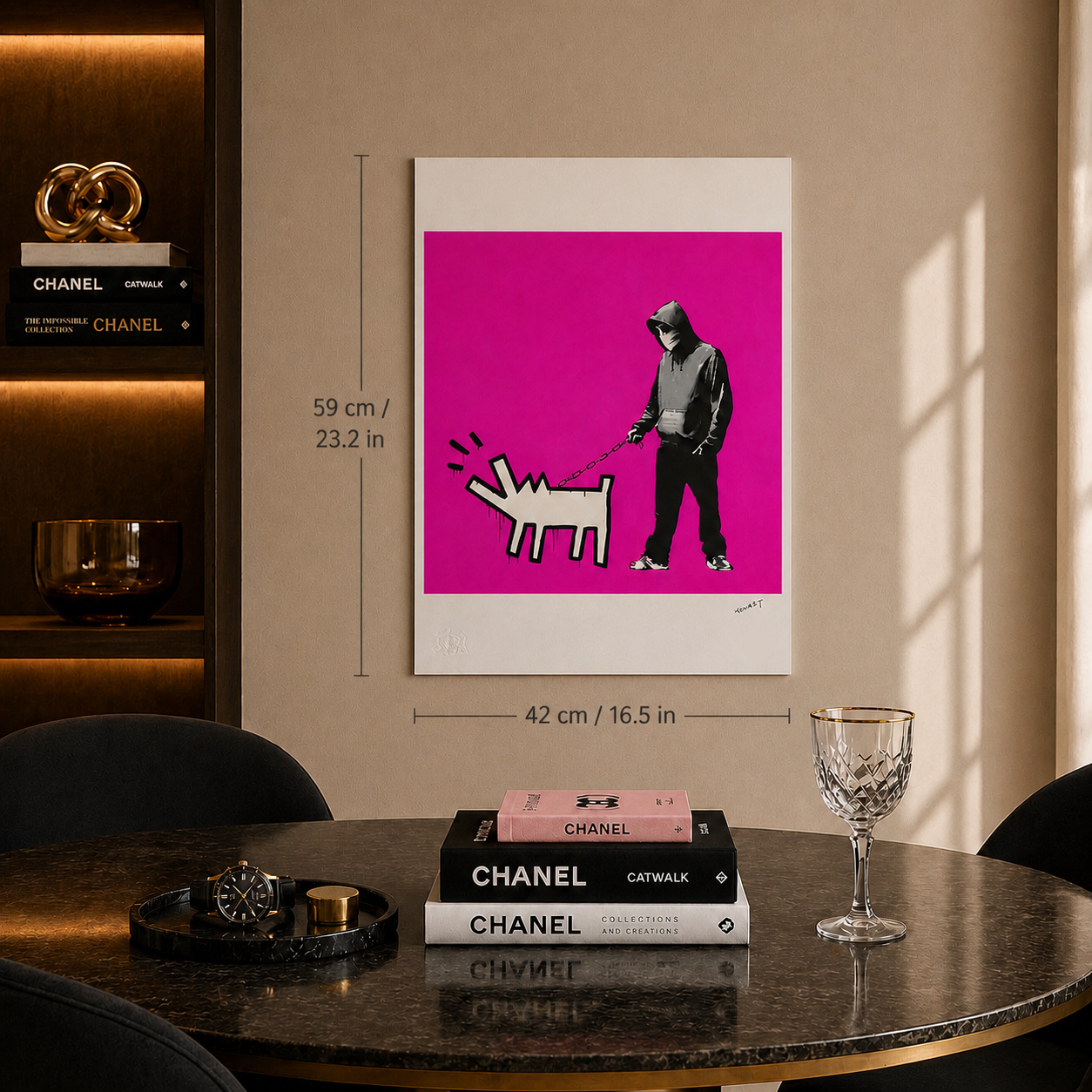 Banksy Barking Dog (Lichtpaars) Lithografie Arches 300gsm 42x59 cm