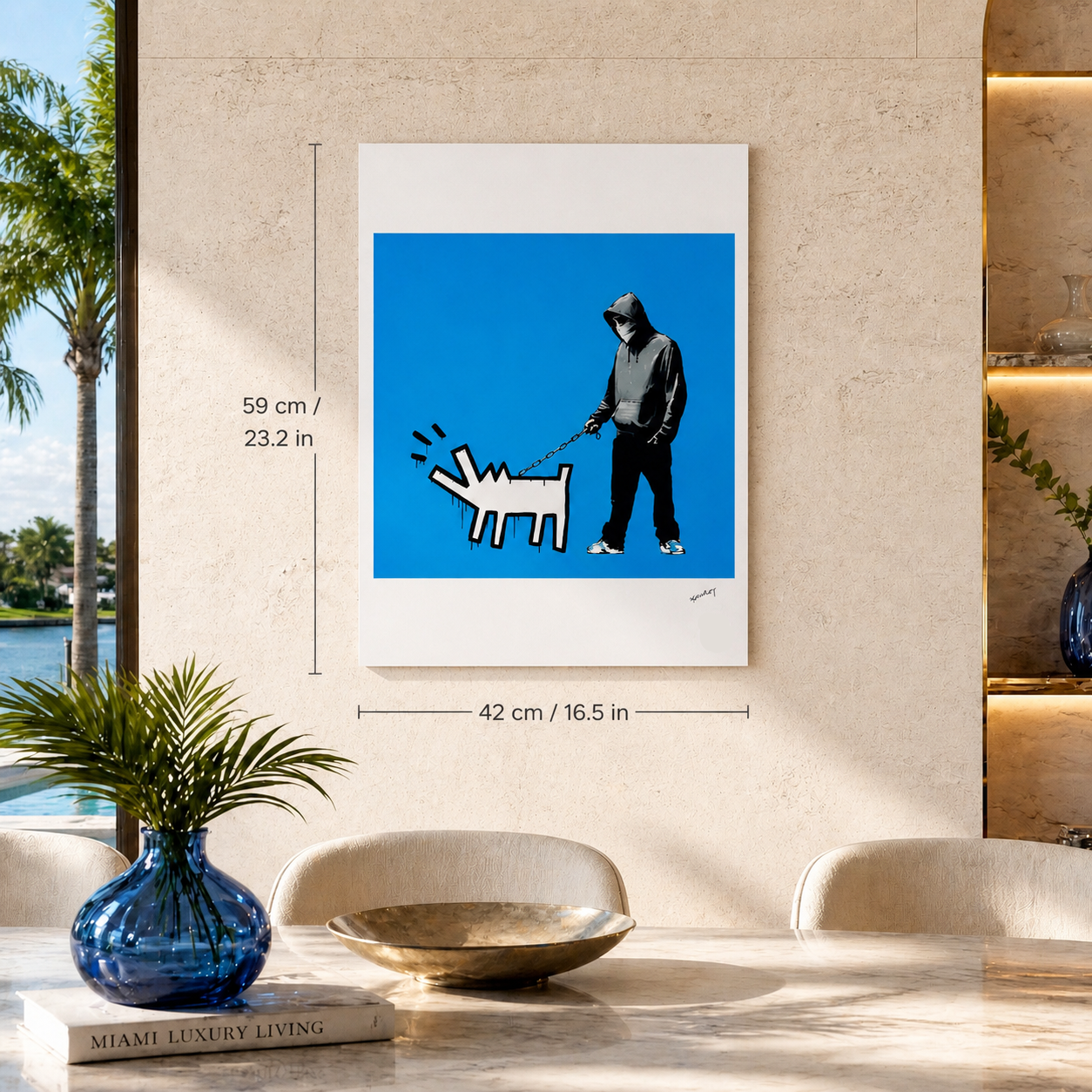Banksy Barking Dog (Blauw) Lithografie Arches 300gsm 42x59 cm
