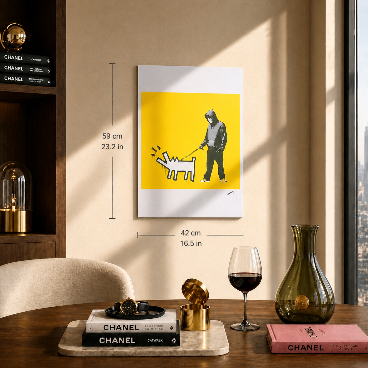 Banksy Barking Dog (Geel) Lithografie Arches 300gsm 42x59 cm