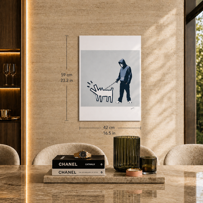 Genummerde editie BANKSY Barking dog (grijs) Gesigneerd - certificaat - Wall Art, Grafitti Art, Lithograph, Stencil Art after