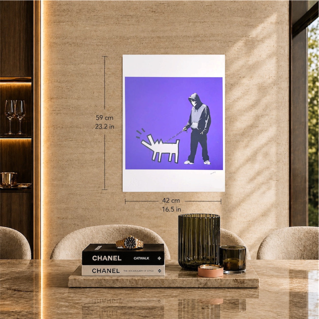 Banksy Barking Dog (paars) Lithografie Arches 300gsm 42x59 cm