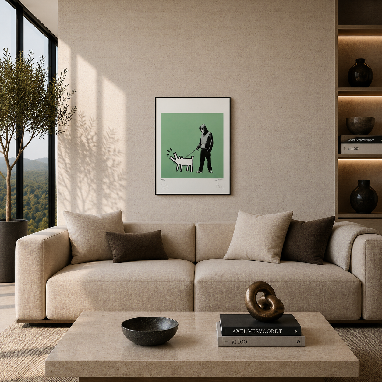 Banksy Barking Dog (Groen) Lithografie Arches 300gsm 42x59 cm