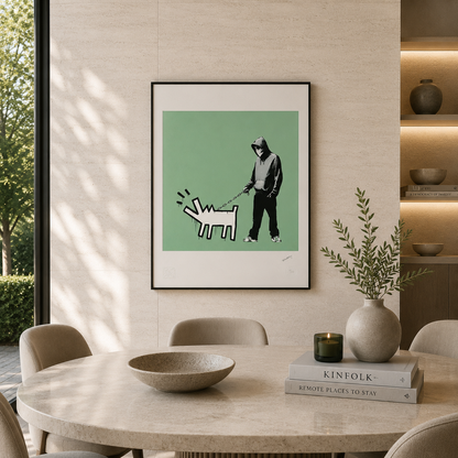 Banksy Barking Dog (Groen) Lithografie Arches 300gsm 42x59 cm