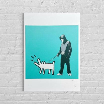 Banksy Barking Dog (Turquoise) Lithografie Arches 300gsm 42x59 cm