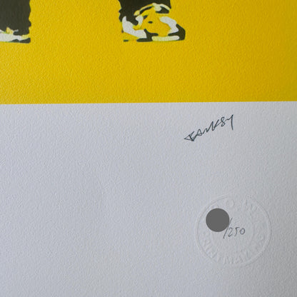 Genummerde editie BANKSY Barking dog (geel) Gesigneerd - certificaat - Wall Art, Grafitti Art, Lithograph, Stencil Art