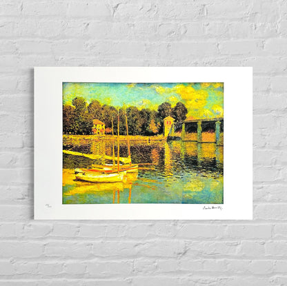 Genummerde editie Claude Monet," Brug van Argenteuil " sneeuw landschap - Certificaat - kunstdecoratie - unieke kunst lithograph after